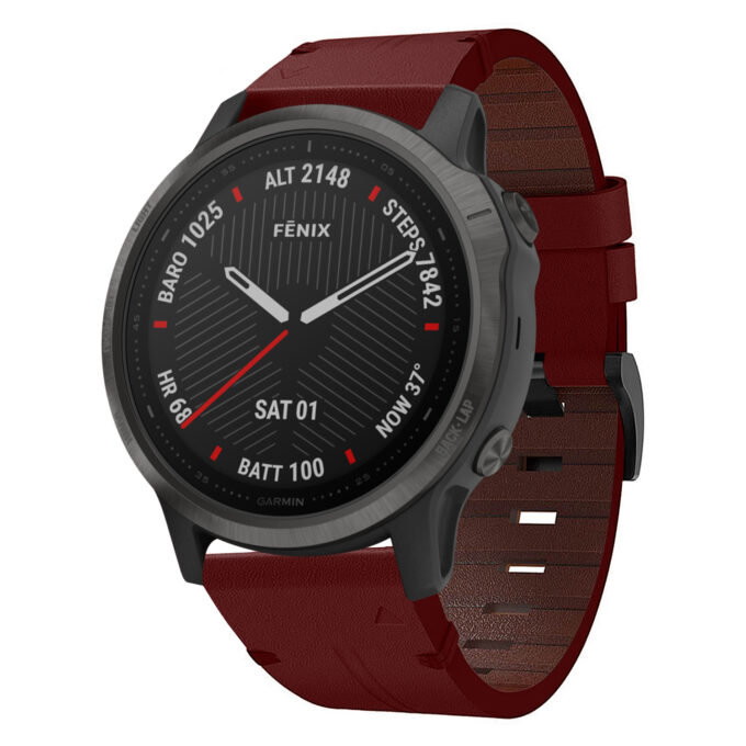 g.l11.6 Front Red Genuine Italian Leather Strap for Garmin Fenix 6