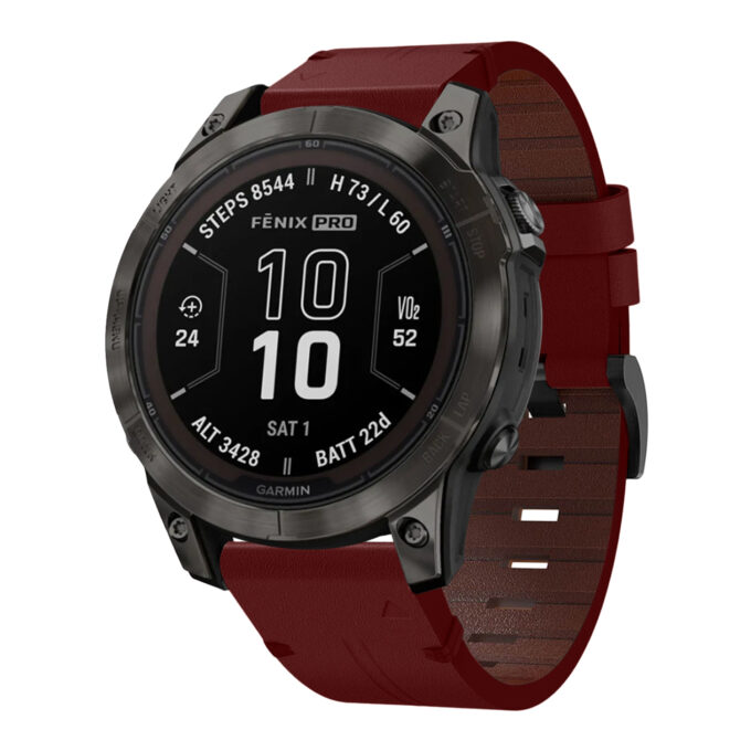 g.l11.6 Front Red Genuine Italian Leather Strap for Garmin Fenix 7