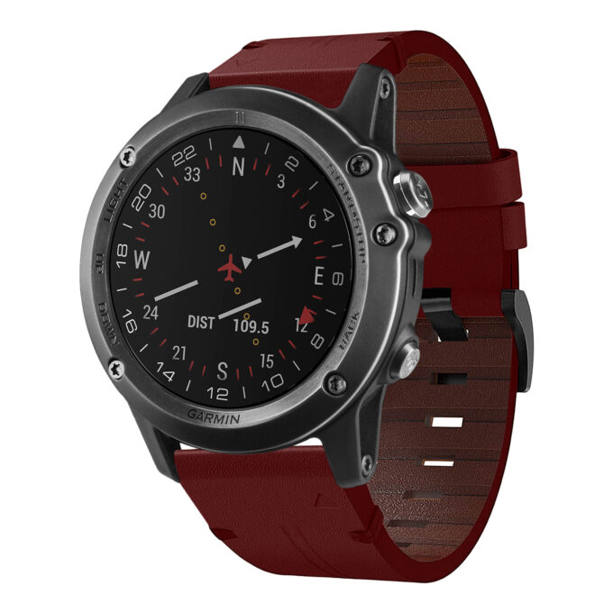 g.l11.6 Front Red Genuine Italian Leather Watch Band Strap for Garmin D2 Bravo