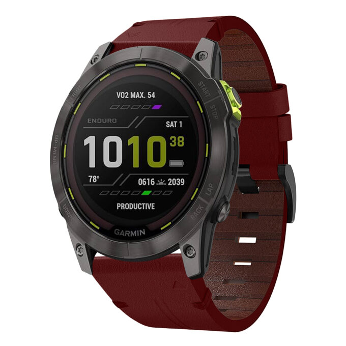 g.l11.6 Front Red Genuine Italian Leather Watch Band Strap for Garmin Enduro 2