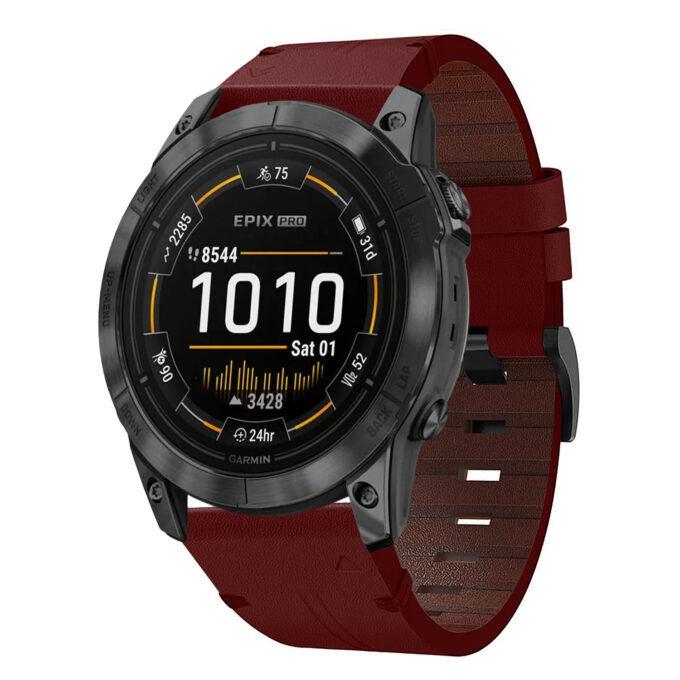 g.l11.6 Front Red Genuine Italian Leather Watch Band Strap for Garmin Epix Pro – 51mm