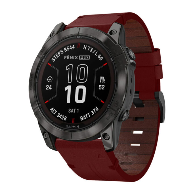 g.l11.6 Front Red Genuine Italian Leather Watch Band Strap for Garmin Fenix 7X and 7X Pro