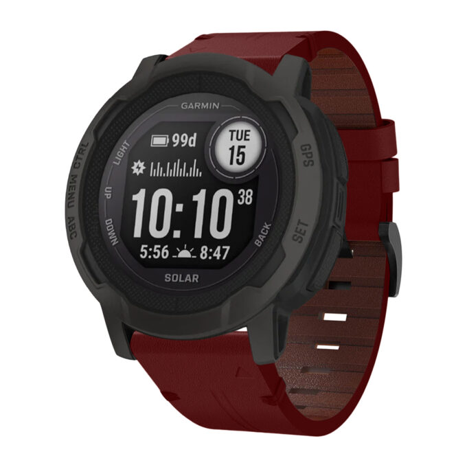 g.l11.6 Front Red Genuine Italian Leather Watch Band Strap for Garmin Instinct 2