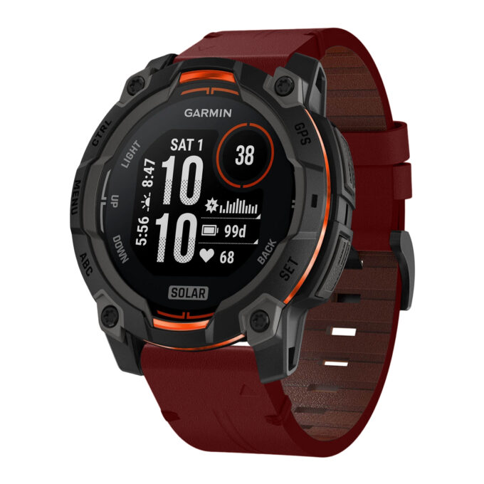 g.l11.6 Front Red Genuine Italian Leather Watch Band Strap for Garmin Instinct 3 – 45mm