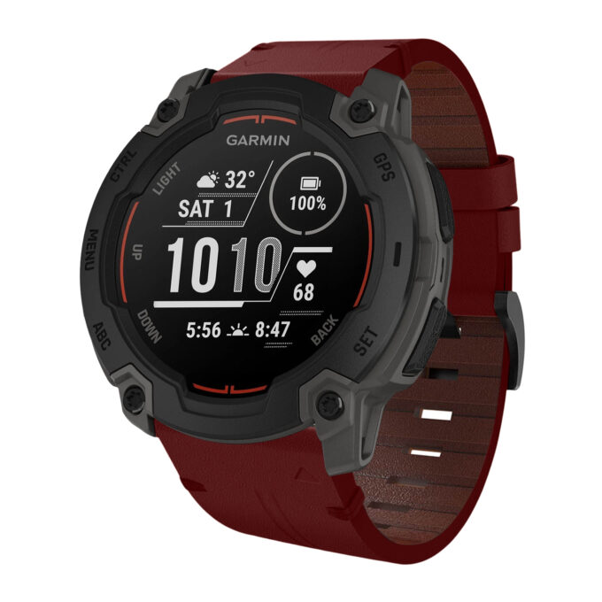 g.l11.6 Front Red Genuine Italian Leather Watch Band Strap for Garmin Instinct E – 45mm