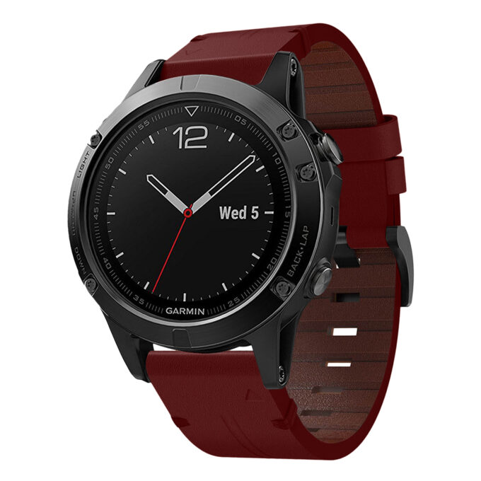g.l11.6 Front Red Genuine Italian Leather Watch Band Strap for Garmin Quatix 5