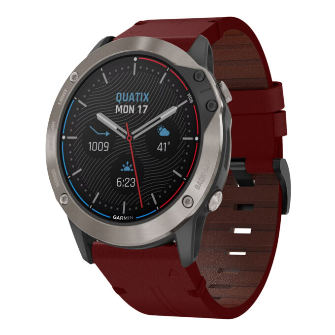 g.l11.6 Front Red Genuine Italian Leather Watch Band Strap for Garmin Quatix 6X