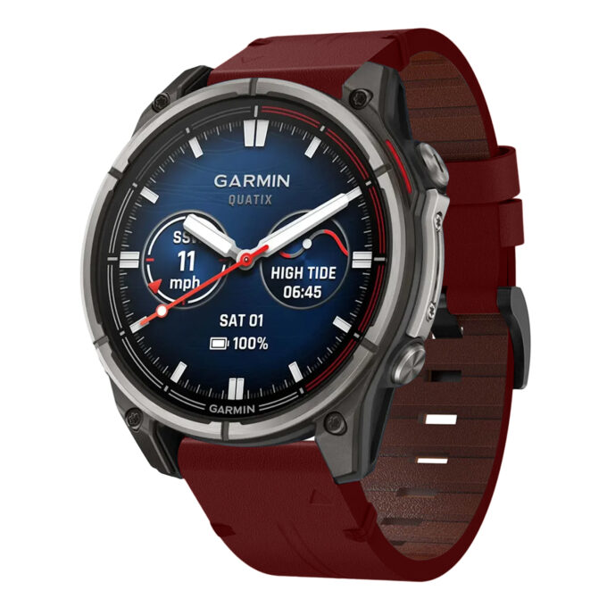 g.l11.6 Front Red Genuine Italian Leather Watch Band Strap for Garmin Quatix 7