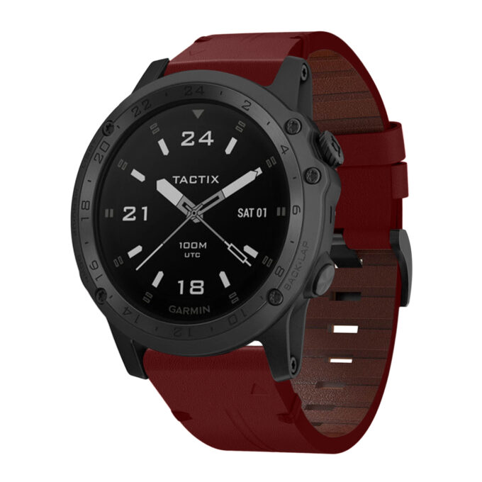 g.l11.6 Front Red Genuine Italian Leather Watch Band Strap for Garmin Tactix Charlie