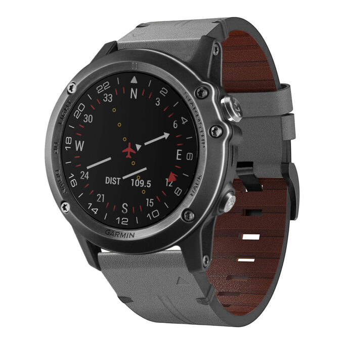 g.l11.7 Front Grey Genuine Italian Leather Watch Band Strap for Garmin D2 Bravo
