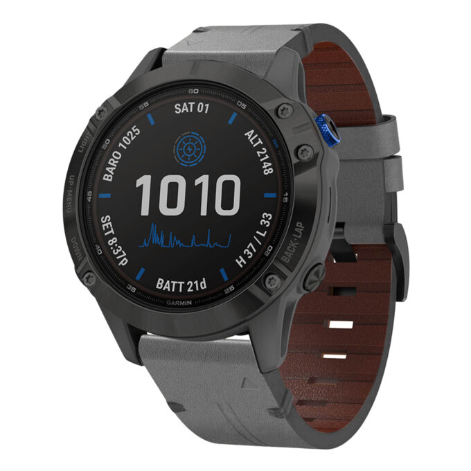 g.l11.7 Front Grey Genuine Italian Leather Watch Band Strap for Garmin Fenix 6X