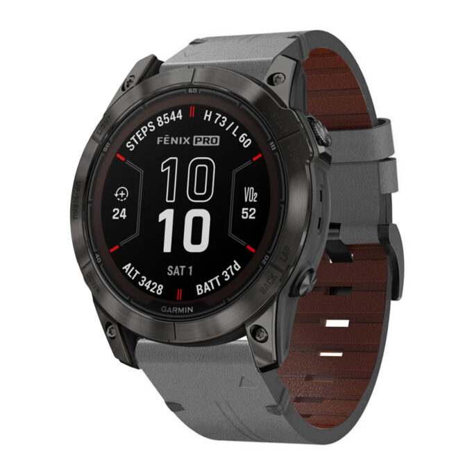 g.l11.7 Front Grey Genuine Italian Leather Watch Band Strap for Garmin Fenix 7X and 7X Pro