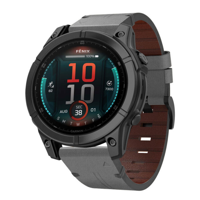 g.l11.7 Front Grey Genuine Italian Leather Watch Band Strap for Garmin Fenix E