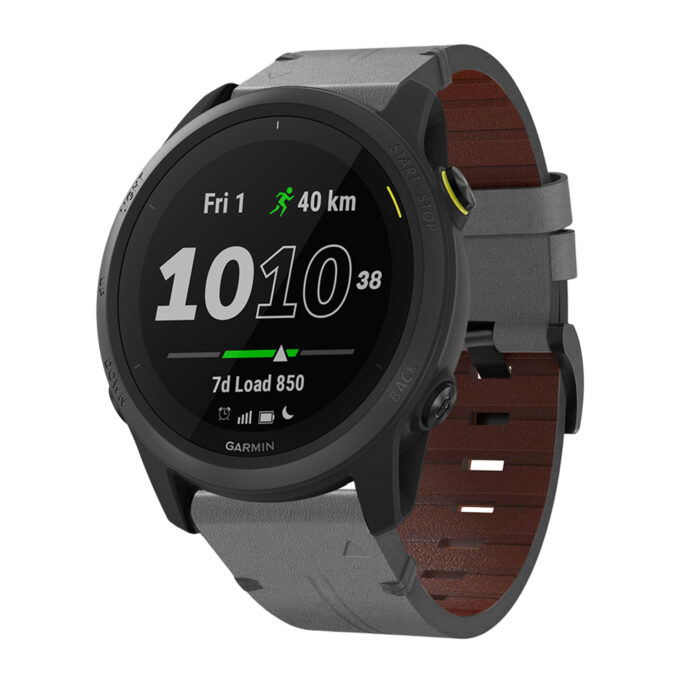 g.l11.7 Front Grey Genuine Italian Leather Watch Band Strap for Garmin Forerunner 745