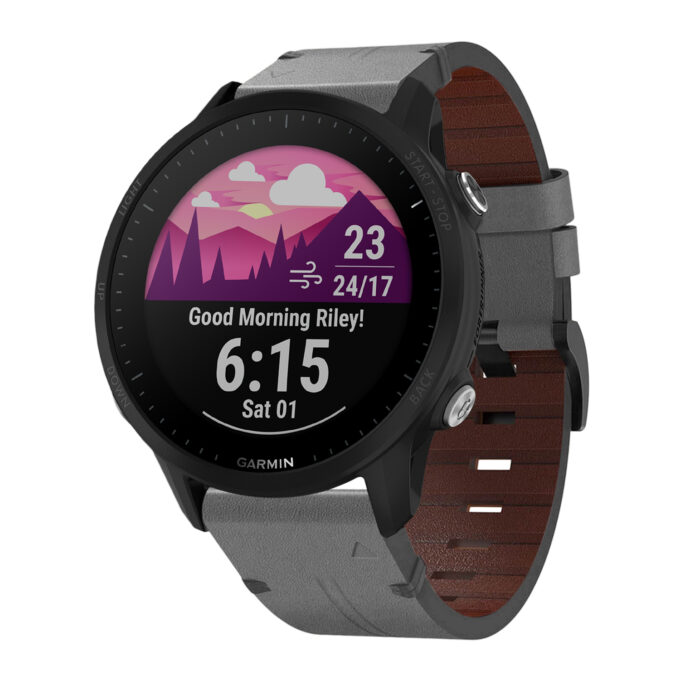 g.l11.7 Front Grey Genuine Italian Leather Watch Band Strap for Garmin Forerunner 955