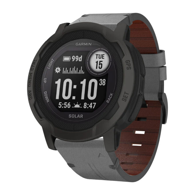 g.l11.7 Front Grey Genuine Italian Leather Watch Band Strap for Garmin Instinct 2