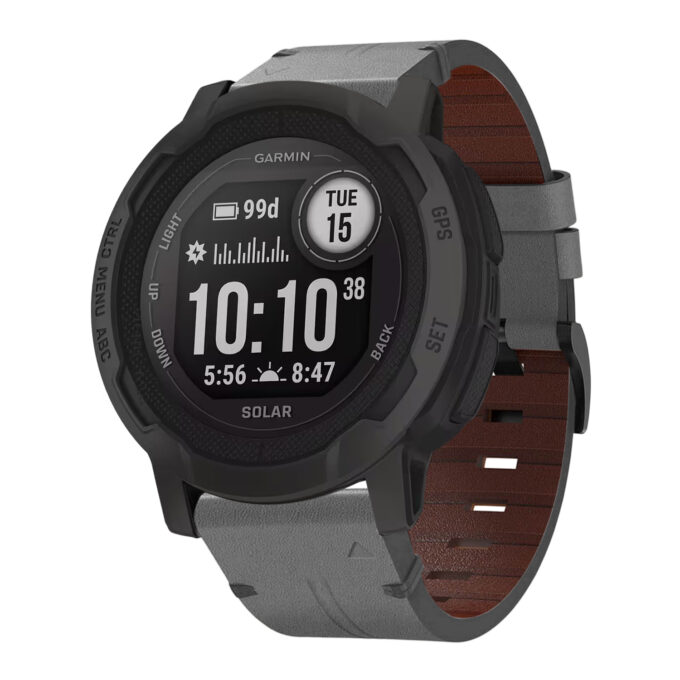 g.l11.7 Front Grey Genuine Italian Leather Watch Band Strap for Garmin Instinct 2X