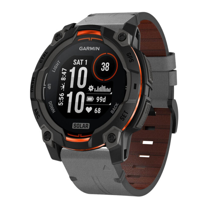 g.l11.7 Front Grey Genuine Italian Leather Watch Band Strap for Garmin Instinct 3 – 45mm