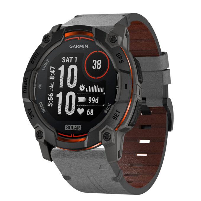 g.l11.7 Front Grey Genuine Italian Leather Watch Band Strap for Garmin Instinct 3 – 50mm