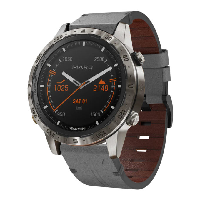 g.l11.7 Front Grey Genuine Italian Leather Watch Band Strap for Garmin MARQ