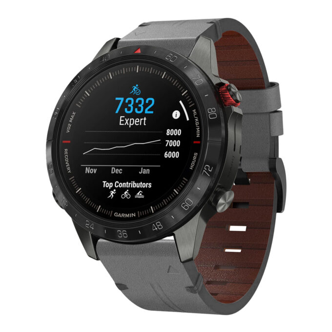 g.l11.7 Front Grey Genuine Italian Leather Watch Band Strap for Garmin MARQ Gen 2