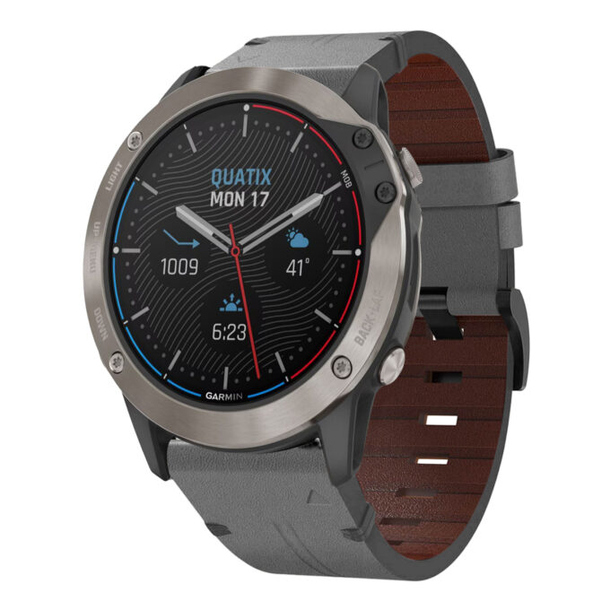 g.l11.7 Front Grey Genuine Italian Leather Watch Band Strap for Garmin Quatix 6X