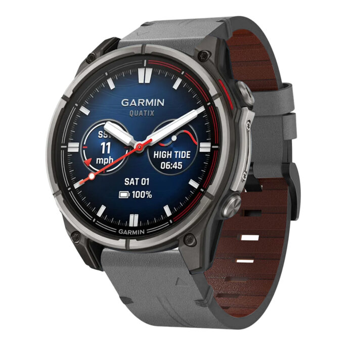 g.l11.7 Front Grey Genuine Italian Leather Watch Band Strap for Garmin Quatix 7