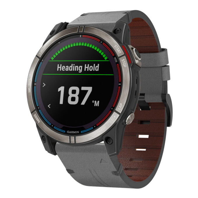 g.l11.7 Front Grey Genuine Italian Leather Watch Band Strap for Garmin Quatix 7X