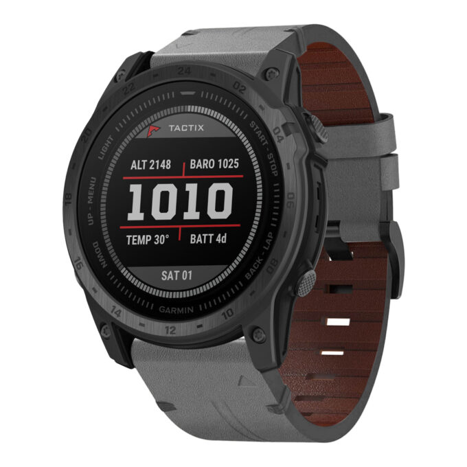 g.l11.7 Front Grey Genuine Italian Leather Watch Band Strap for Garmin Tactix 7