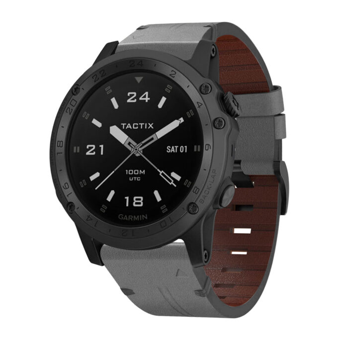 g.l11.7 Front Grey Genuine Italian Leather Watch Band Strap for Garmin Tactix Charlie