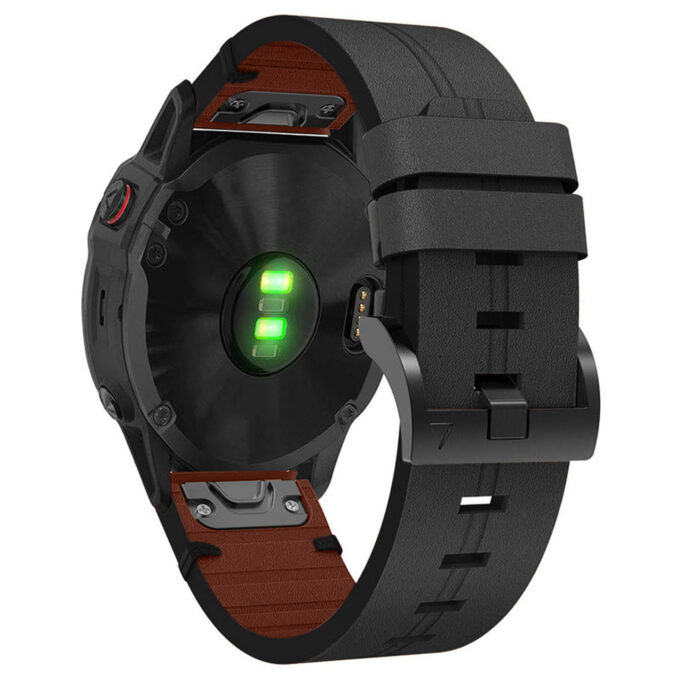 g.l12.1 Back Charcoal Genuine Italian Leather Watch Band Strap for Garmin QuickFit Devices