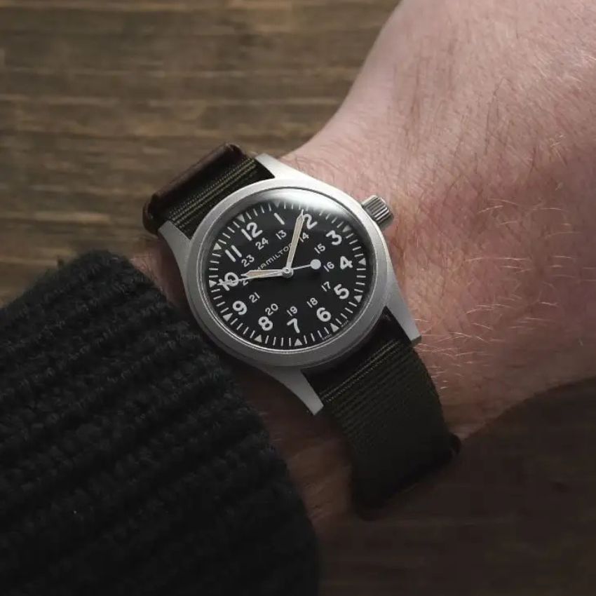 Hamilton field watch worn upside down in tactical style
