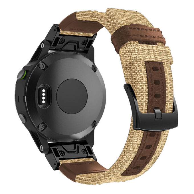 g.ny2.3.2 Back Tan & Brown StrapsCo QuickFit 22 Canvas Watch Band Strap for Garmin Fenix 5