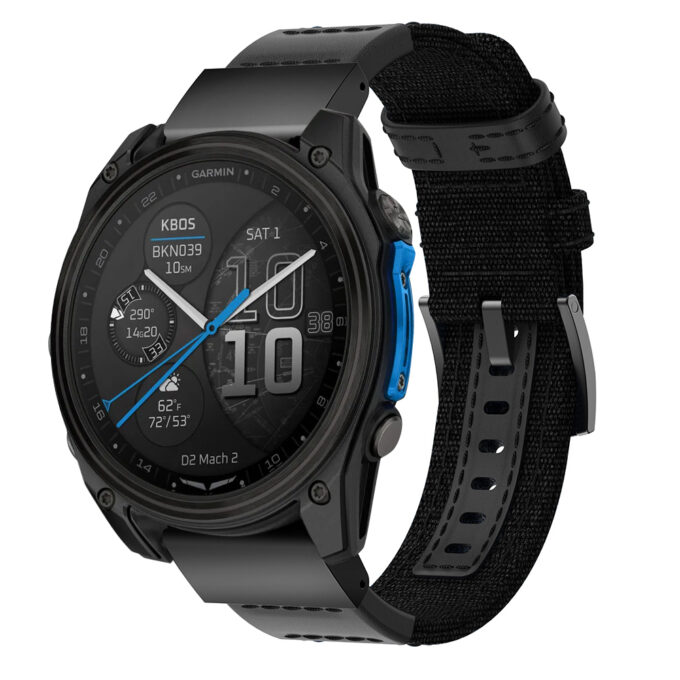 d2m2.g.ny1.1 Main Black StrapsCo Rugged Canvas Band QuickFit 26 Watch Band For Garmin D2 Mach 2 – 51mm