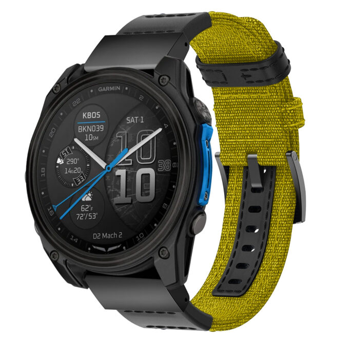 d2m2.g.ny1.10 Main Yellow StrapsCo Rugged Canvas Band QuickFit 26 Watch Band For Garmin D2 Mach 2 – 51mm
