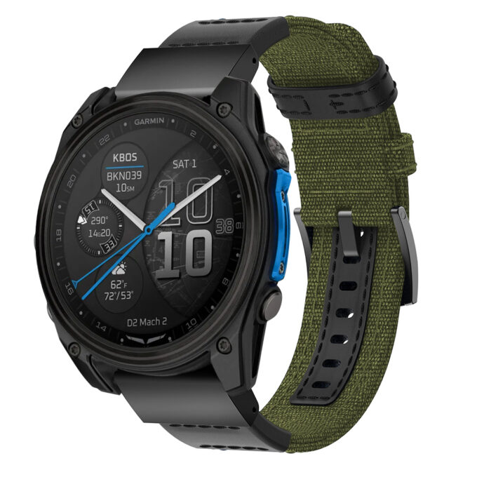 d2m2.g.ny1.11 Main Green StrapsCo Rugged Canvas Band QuickFit 26 Watch Band For Garmin D2 Mach 2 – 51mm