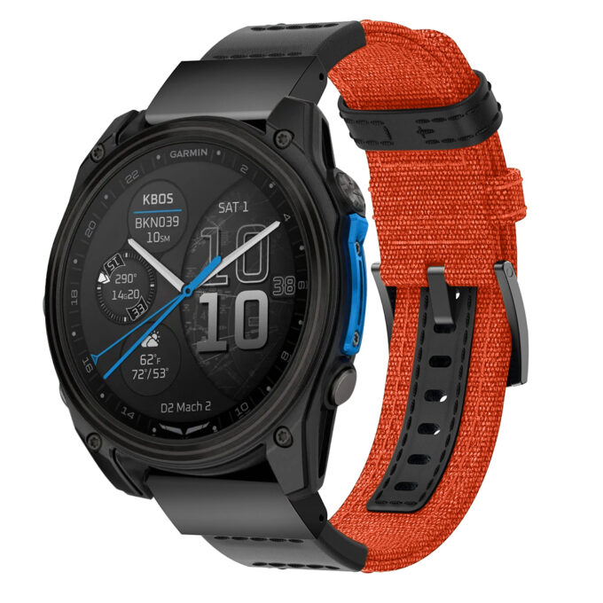 d2m2.g.ny1.13 Main Orange StrapsCo Rugged Canvas Band QuickFit 26 Watch Band For Garmin D2 Mach 2 – 51mm