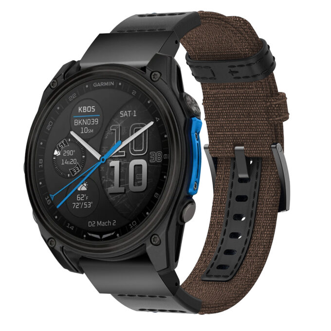 d2m2.g.ny1.2 Main Brown StrapsCo Rugged Canvas Band QuickFit 26 Watch Band For Garmin D2 Mach 2 – 51mm
