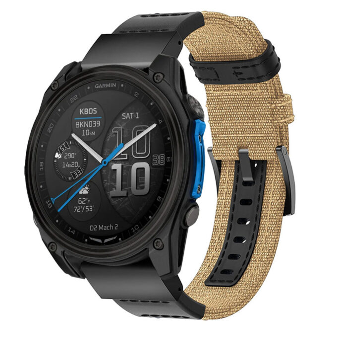 d2m2.g.ny1.3 Main Tan StrapsCo Rugged Canvas Band QuickFit 26 Watch Band For Garmin D2 Mach 2 – 51mm