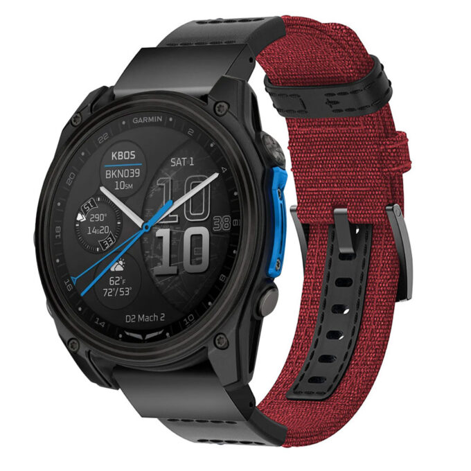 d2m2.g.ny1.6 Main Red StrapsCo Rugged Canvas Band QuickFit 26 Watch Band For Garmin D2 Mach 2 – 51mm