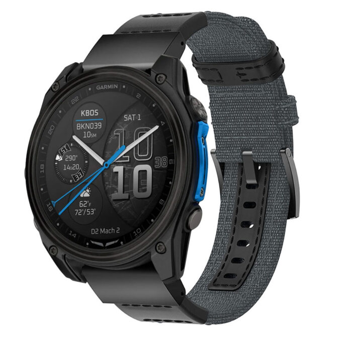 d2m2.g.ny1.7 Main Grey StrapsCo Rugged Canvas Band QuickFit 26 Watch Band For Garmin D2 Mach 2 – 51mm