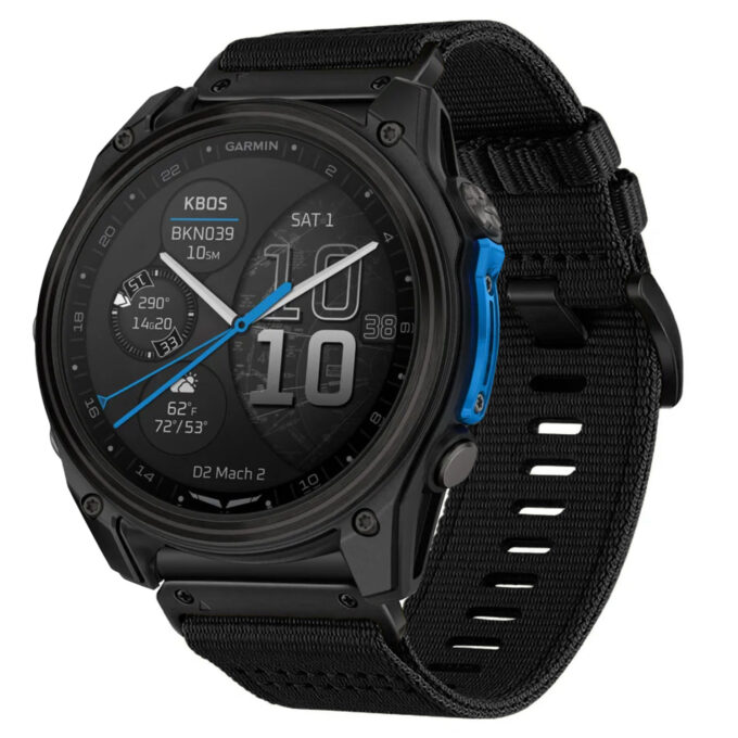 d2m2.g.ny200.1 Main Midnight StrapsCo Nylon Pro Seatbelt Strap QuickFit 26 Watch Band For Garmin D2 Mach 2 – 51mm