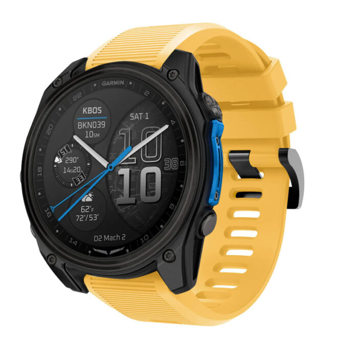 d2m2.g.r70.10 Main Yellow StrapsCo Silicone Rubber Endurance Band QuickFit 26 Watch Band For Garmin D2 Mach 2 – 51mm