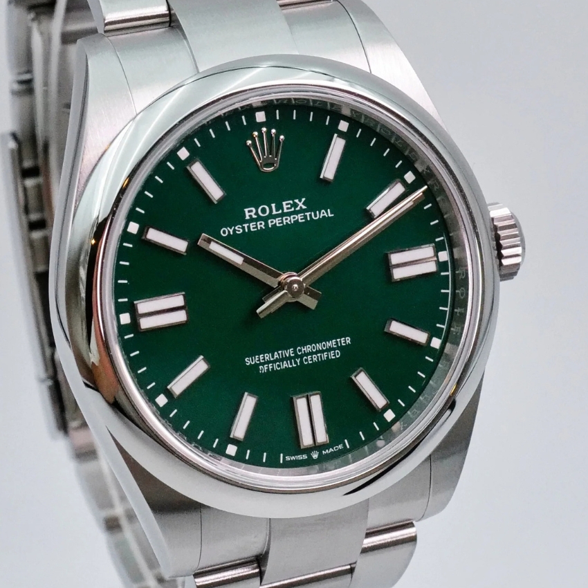 the 7 best green dial watches that arent the seiko alpinist rolex oyster perpetual 41 green dial 134300