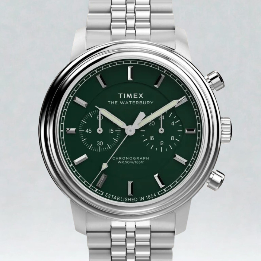 the 7 best green dial watches that arent the seiko alpinist timex waterbury metropolitan chronograph tw2y23600