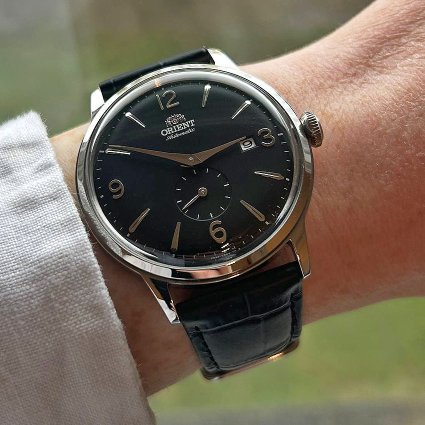 worn and tested orient bambino RA AP0005B watch review wrist croc leather strap