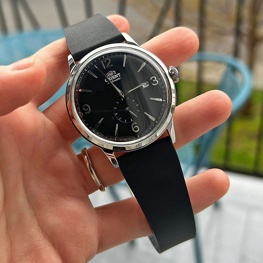 worn and tested orient bambino RA AP0005B watch review wrist fkm strap